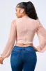 LUX MESH CUTOUT CONTRAST EMPIRE BLOUSE TOP sold by privy