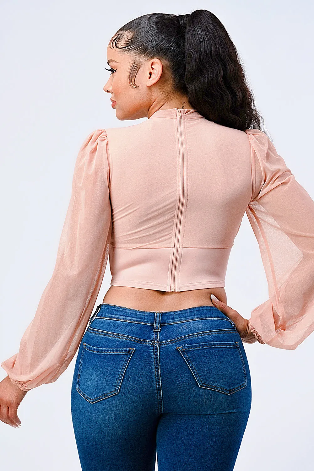 LUX MESH CUTOUT CONTRAST EMPIRE BLOUSE TOP sold by privy product image thumbnail 3