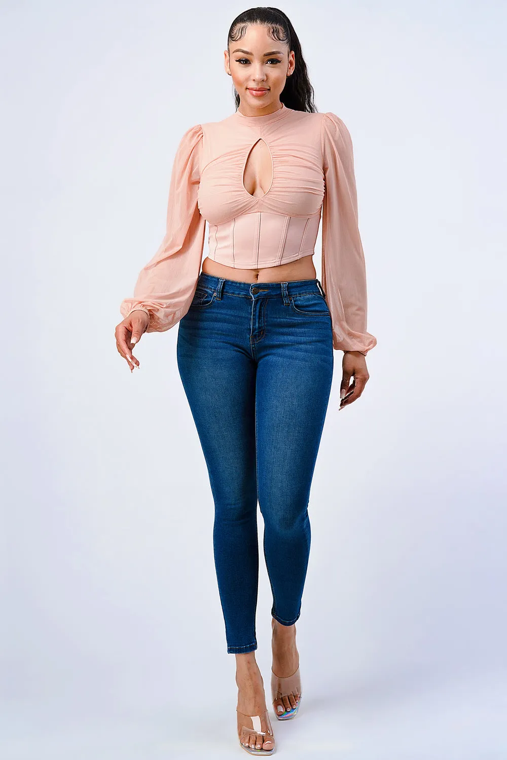 LUX MESH CUTOUT CONTRAST EMPIRE BLOUSE TOP sold by privy product image thumbnail 4