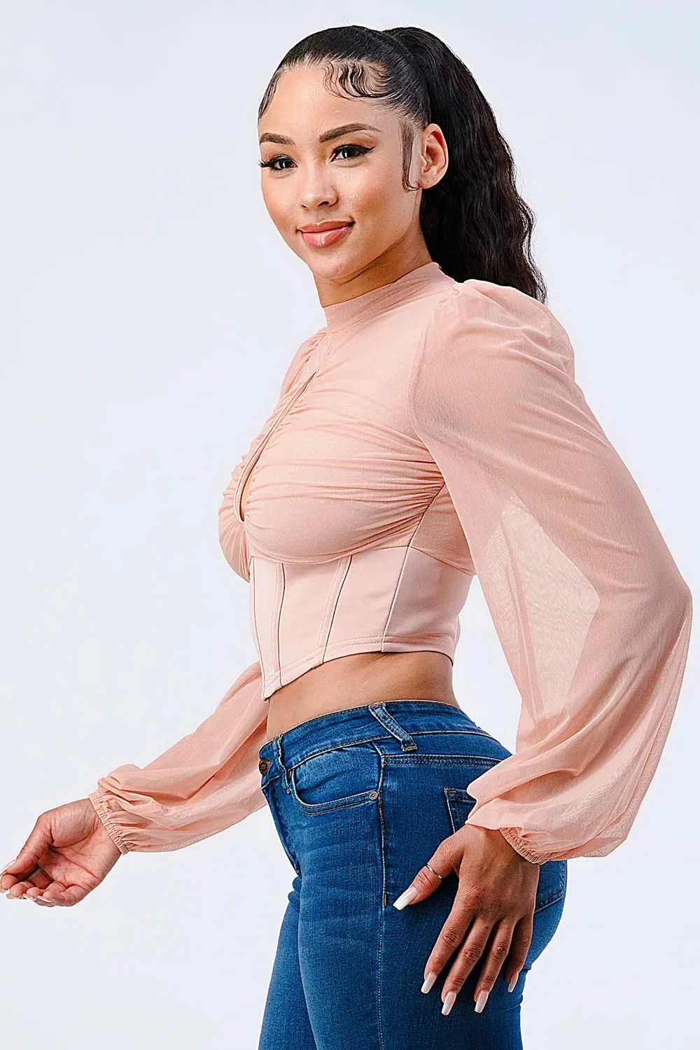 LUX MESH CUTOUT CONTRAST EMPIRE BLOUSE TOP sold by privy product image thumbnail 2