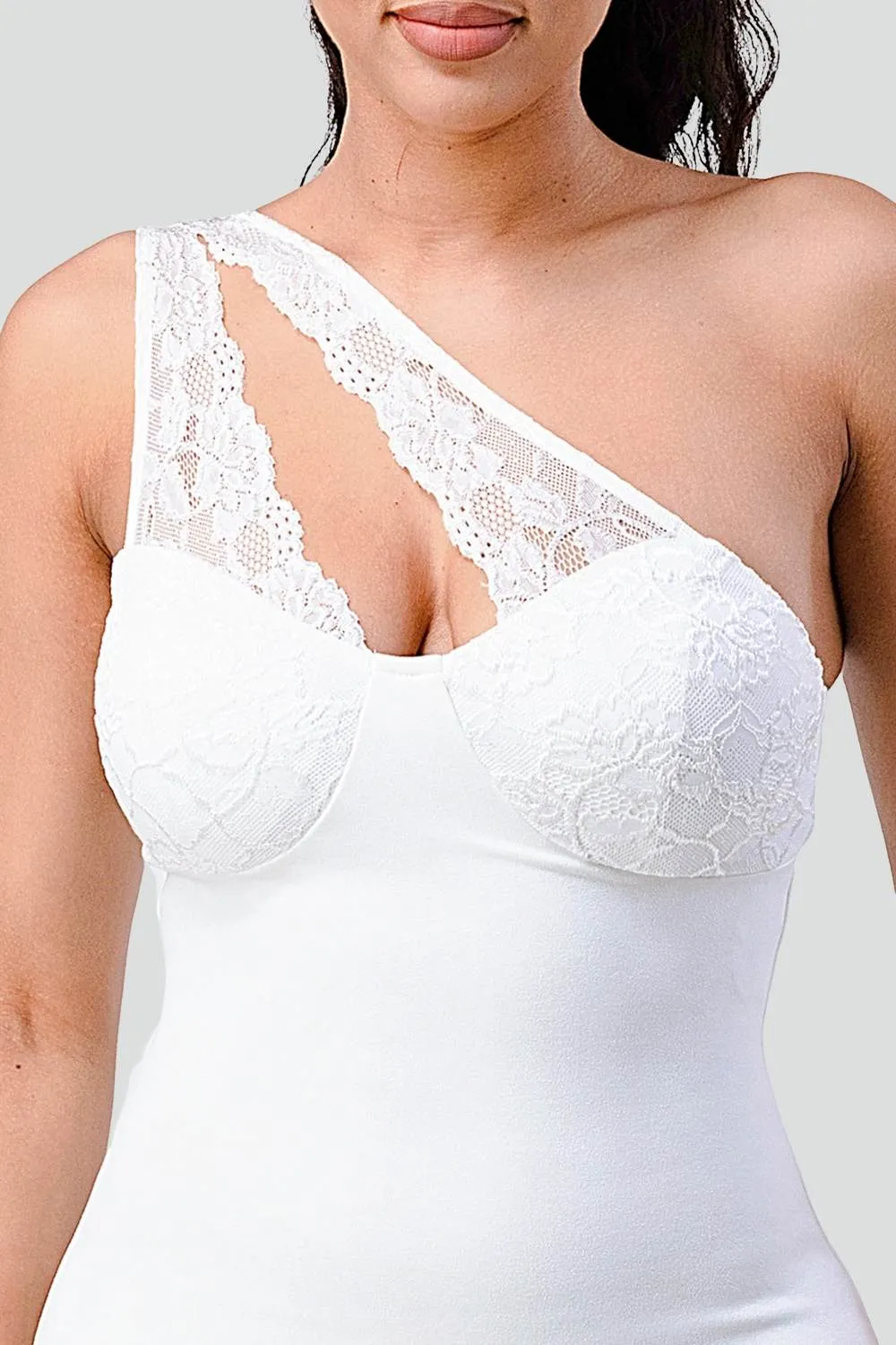 PD72052N-W / LUXE LACE ASYMMETRIC HEM BODYCON MINI DRESS sold by privy product image thumbnail 5