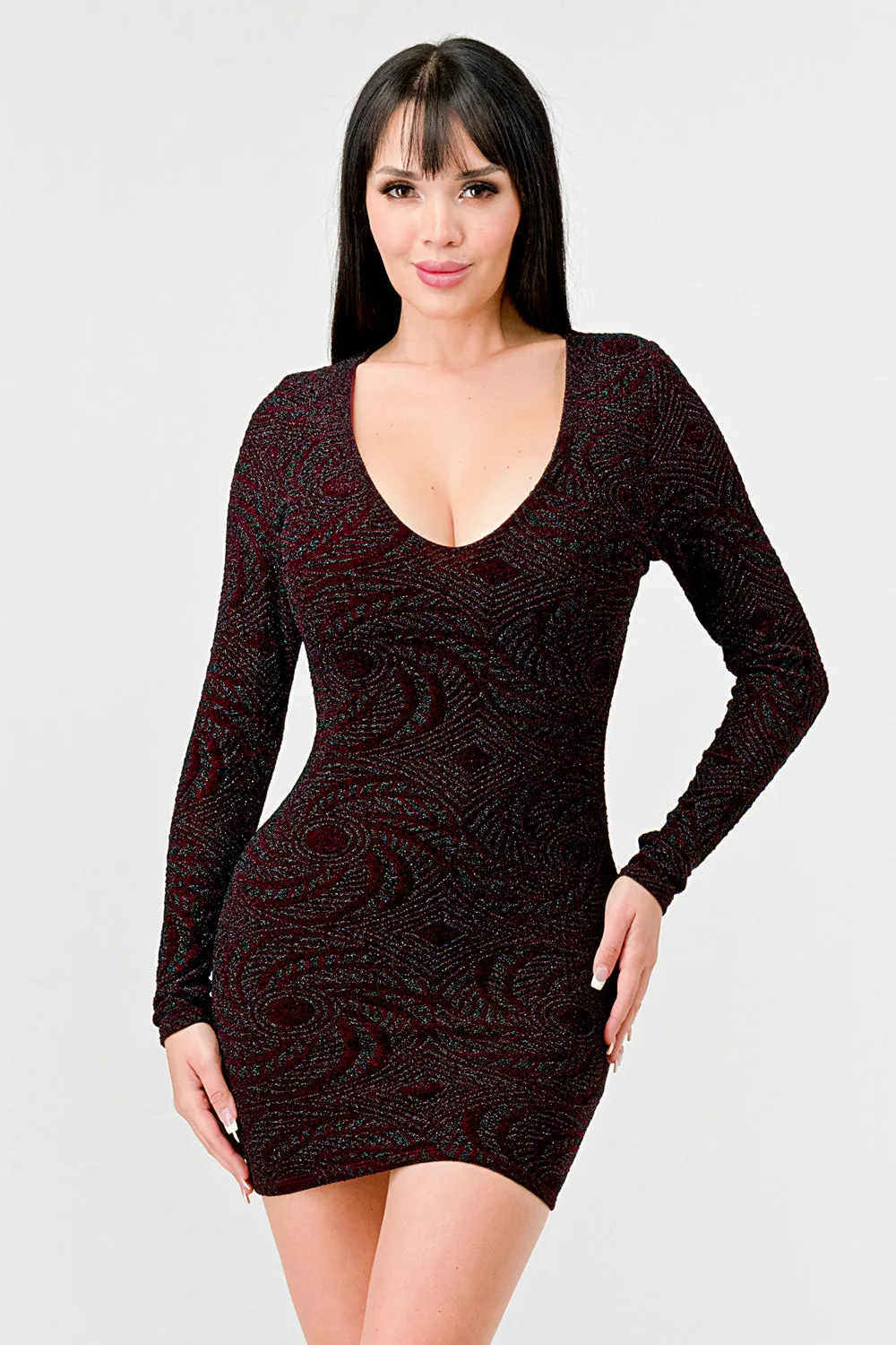 LUXE GLITTER SCOOP NECK LONG SLEEVES MINI DRESS sold by privy product image thumbnail 2