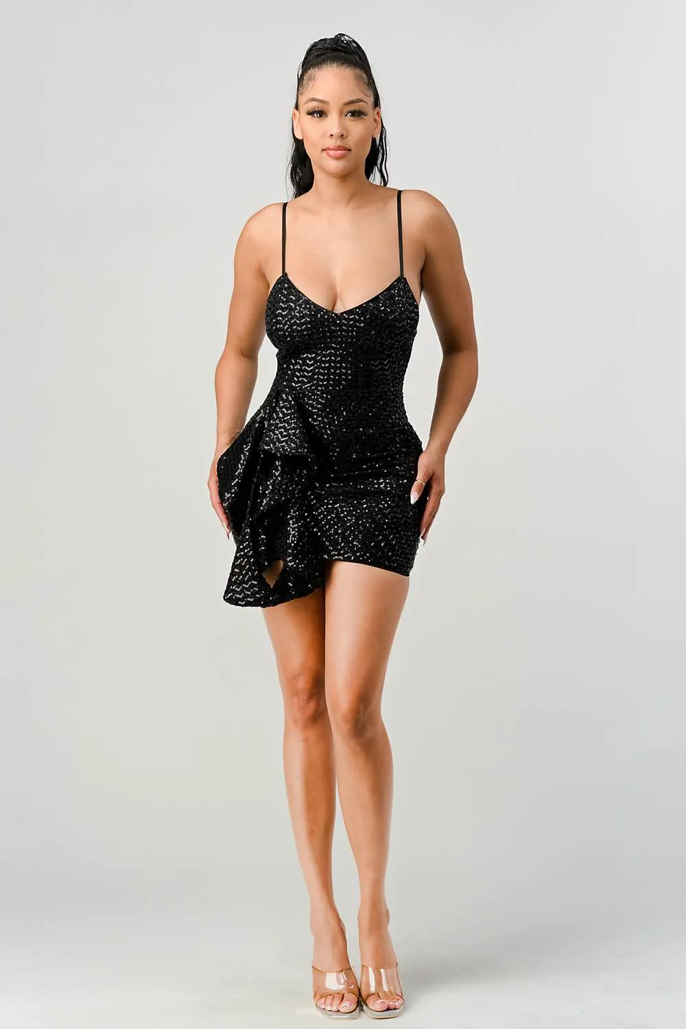 LUX SEQUINS RUFFLED DRAPED BODYCON MINI DRESS sold by privy product image thumbnail 4