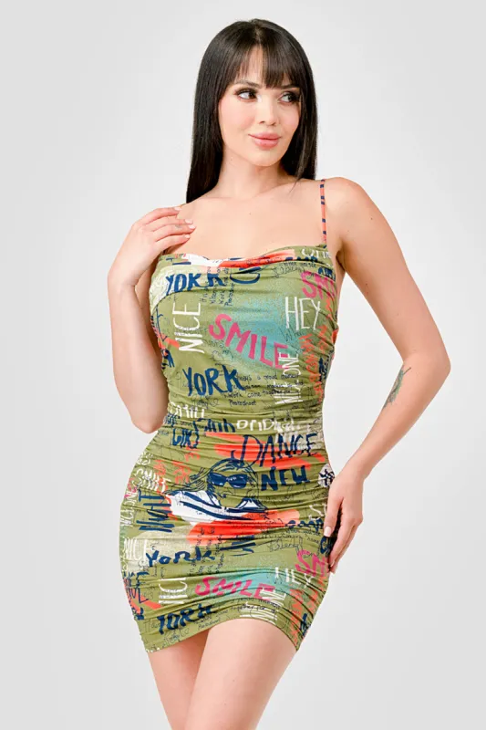 SEXY VENECHIA PRINT COWL NECK LACK BACK MINI DRESS made by privy