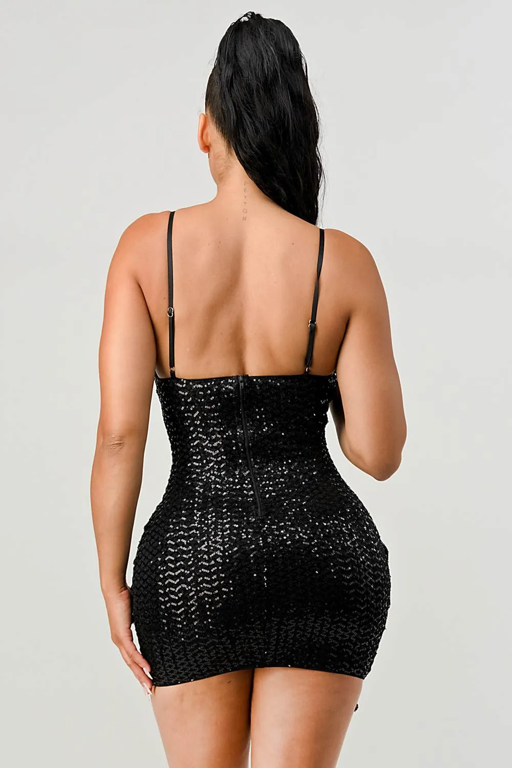 LUX SEQUINS RUFFLED DRAPED BODYCON MINI DRESS sold by privy product image thumbnail 3