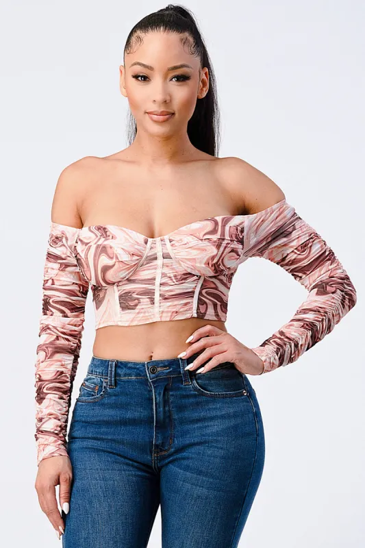 TRENDY MARBLE PRINT RIBBED OFF SHOULDER TOP sold by privy