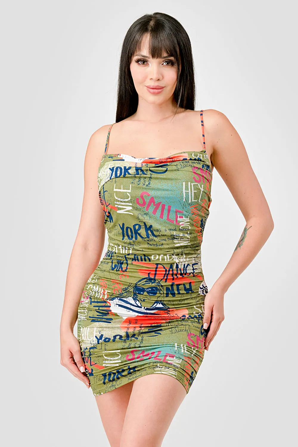 SEXY VENECHIA PRINT COWL NECK LACK BACK MINI DRESS sold by privy product image thumbnail 2
