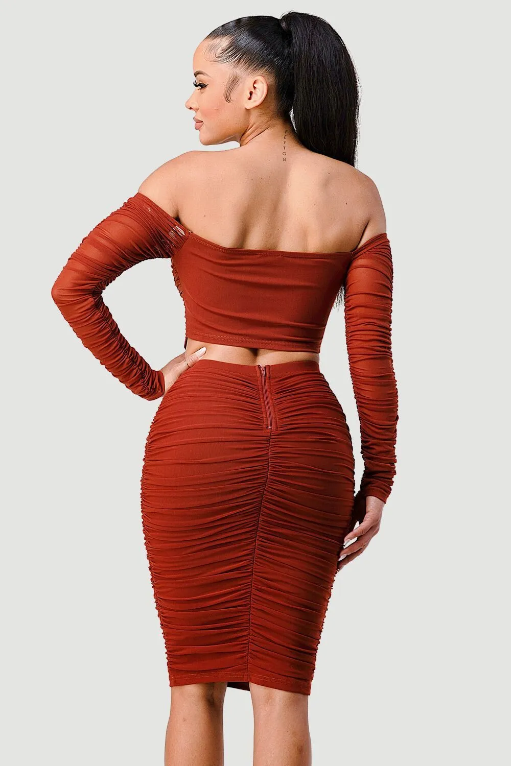 LUX MESH OFF SHOULDER CORSET & RUCHED SKIRT SET sold by privy product image thumbnail 3