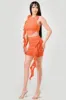 PS9310BST-W / LUXE ROSETTE RUFFLE DRAP CROP TOP & MINI SKIRT SET sold by privy