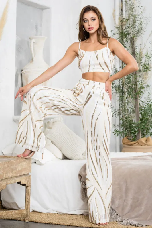 LUXE ABSTRACT SEQUINS TANK TOP & PALAZZO PANTS SET sold by privy