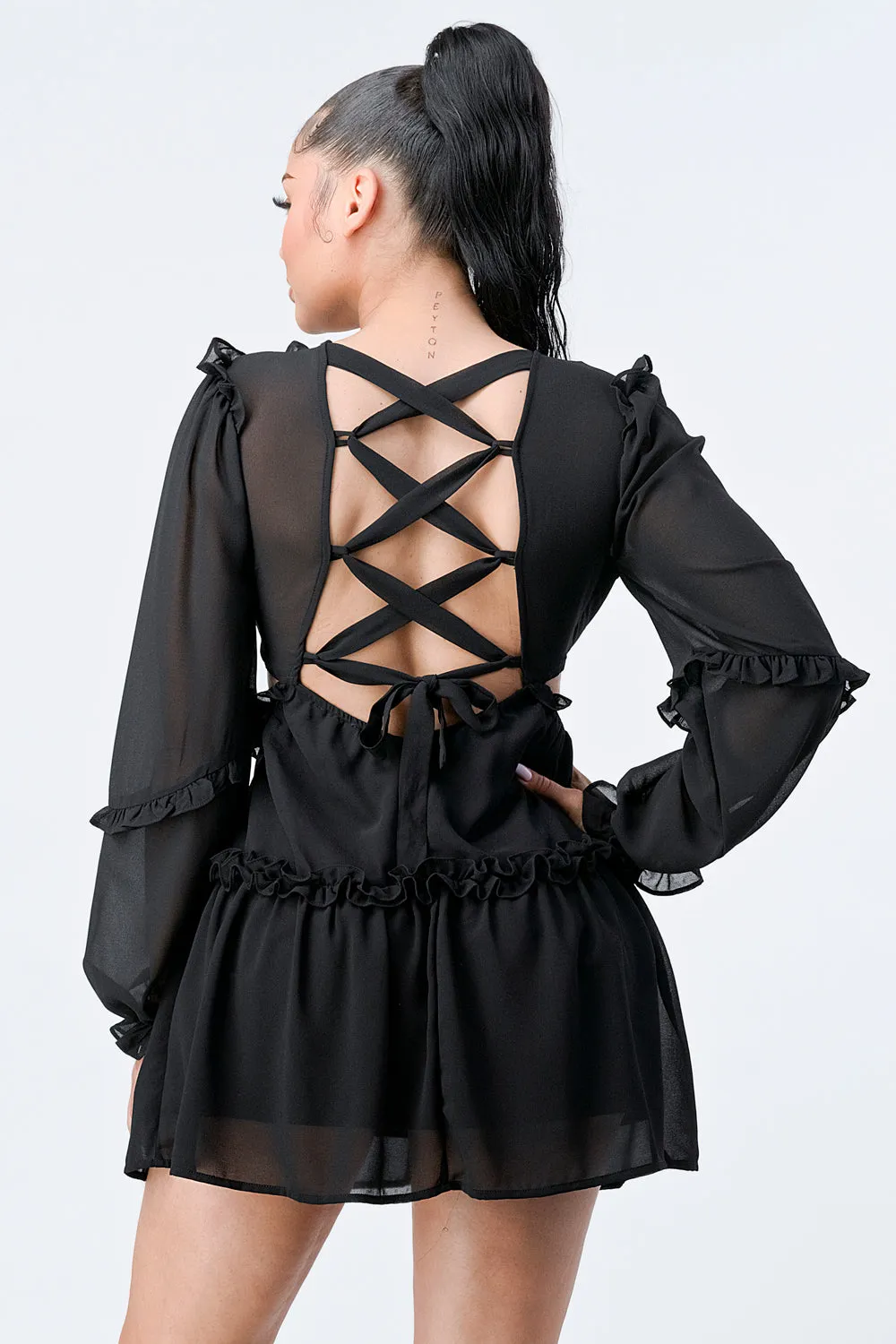 CRISS-CROSS BACK SIDE CUT-OUT FRILLED DRESS sold by privy product image thumbnail 3