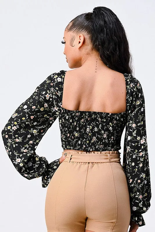 FLORAL SMOCKED SWEETHEART PUFF BELL SLEEVES TOP sold by privy product image thumbnail 4