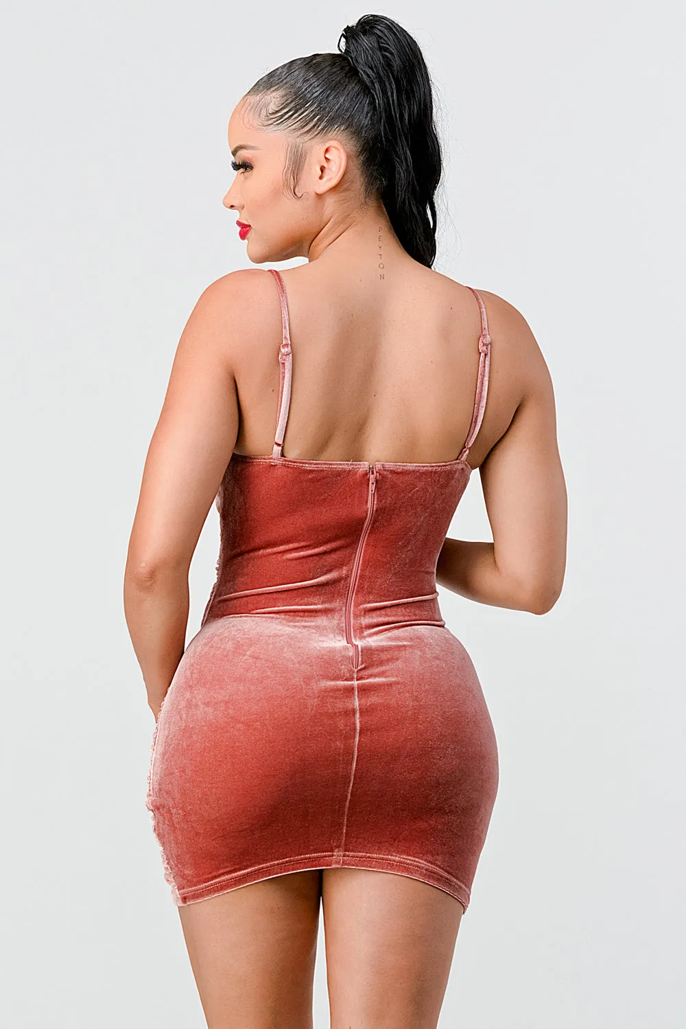 PD71415E-W / SUPER STRETCH RIBBED WRAPPED SUEDE MINI DRESS sold by privy product image thumbnail 3