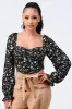 FLORAL SMOCKED SWEETHEART PUFF BELL SLEEVES TOP sold by privy