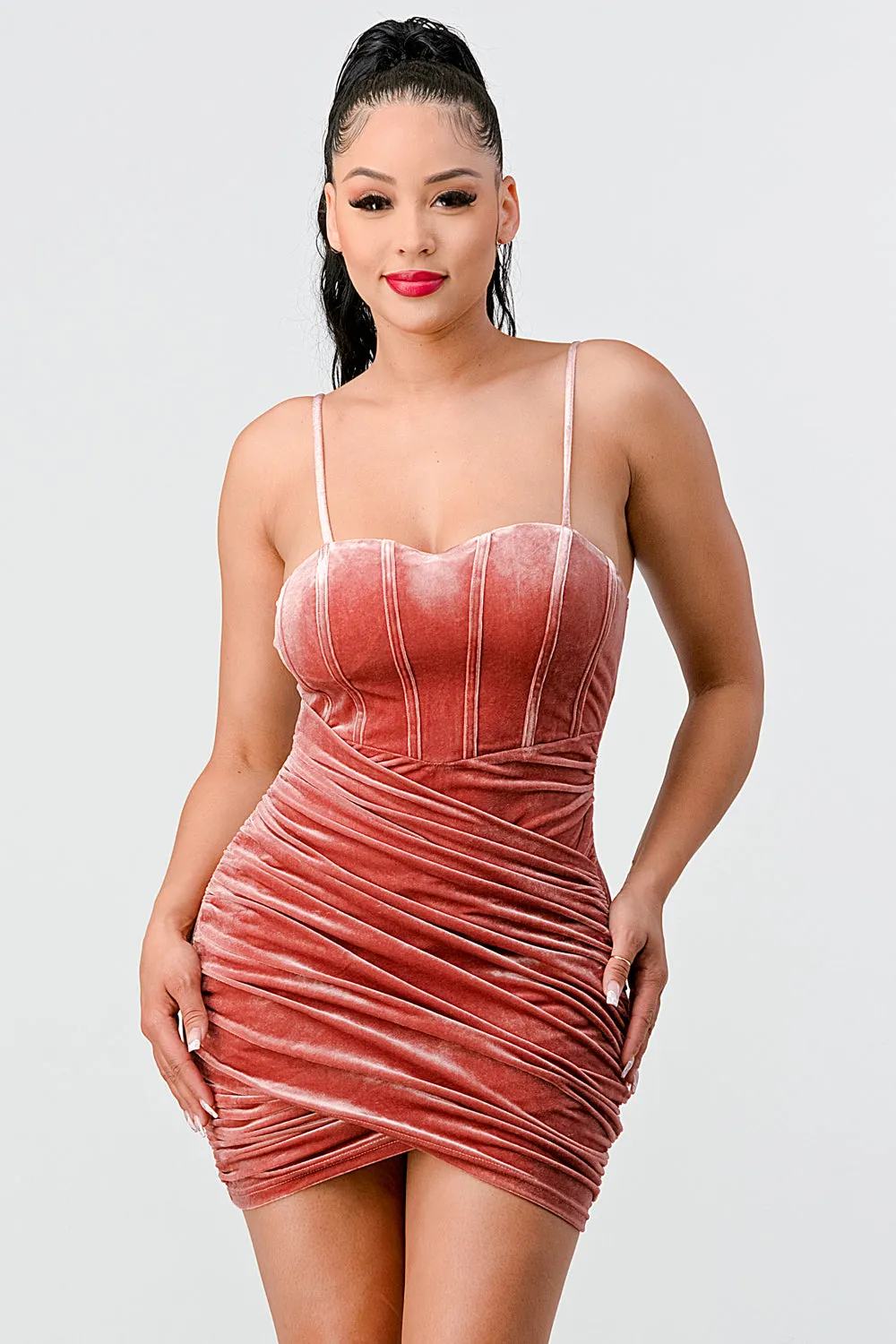 PD71415E-W / SUPER STRETCH RIBBED WRAPPED SUEDE MINI DRESS sold by privy
