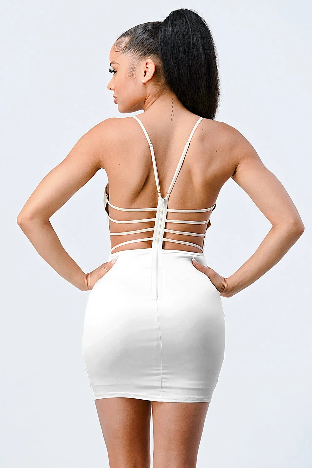 PD71854N / HEAVY STRETCH SATIN COWL NECK BODYCON MINI DRESS sold by privy product image thumbnail 3