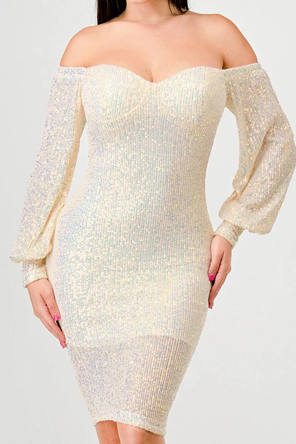 LUXE SEQUINS SWEETHEART OFF SHOULDER MIDI DRESS sold by privy product image thumbnail 5
