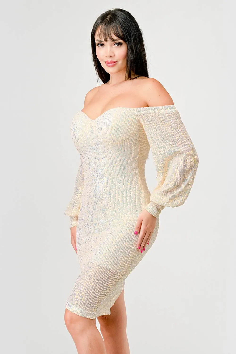 LUXE SEQUINS SWEETHEART OFF SHOULDER MIDI DRESS sold by privy product image thumbnail 2