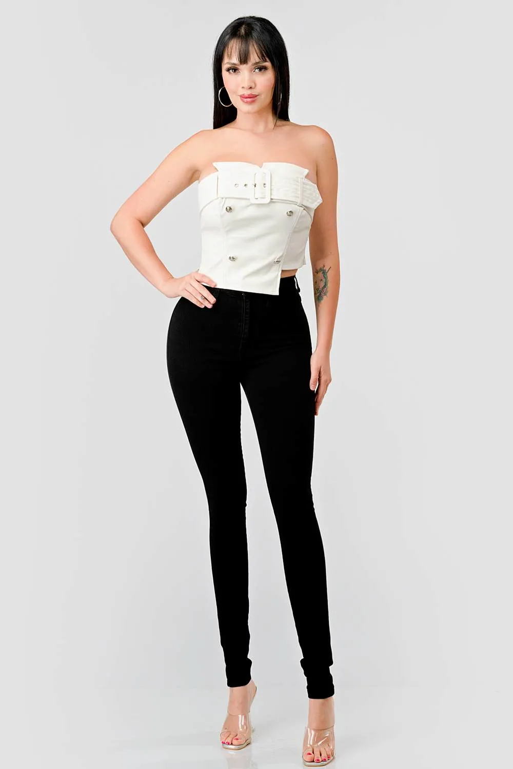 CHIC PLEATHER TUBE BELTED BUTTONS BUSTIER TANK TOP sold by privy product image thumbnail 4