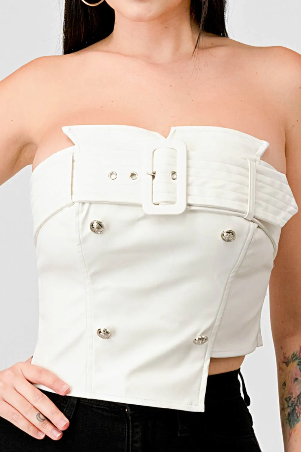 CHIC PLEATHER TUBE BELTED BUTTONS BUSTIER TANK TOP sold by privy product image thumbnail 5