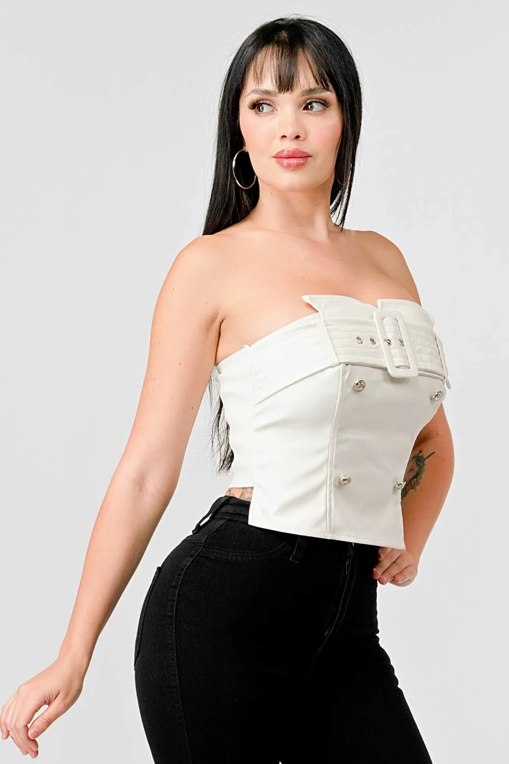 CHIC PLEATHER TUBE BELTED BUTTONS BUSTIER TANK TOP sold by privy product image thumbnail 2