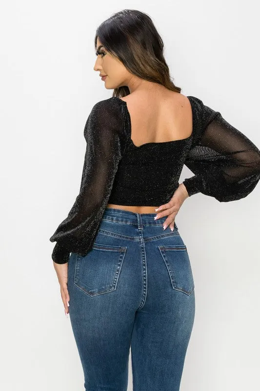 TRENDY FRONT SHIRRING LONG SLEEVED CROPPED TOP sold by privy product image thumbnail 3