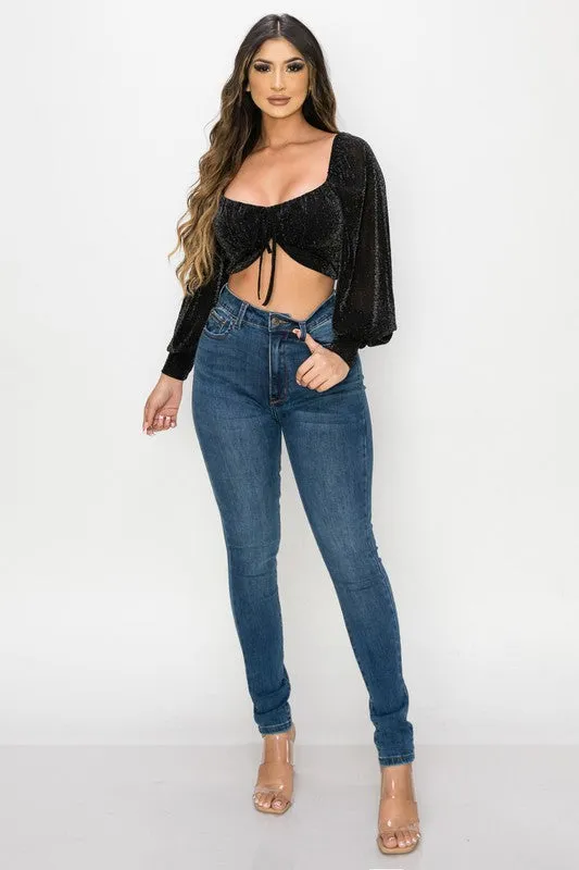 TRENDY FRONT SHIRRING LONG SLEEVED CROPPED TOP sold by privy product image thumbnail 4