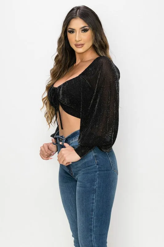 TRENDY FRONT SHIRRING LONG SLEEVED CROPPED TOP sold by privy product image thumbnail 2