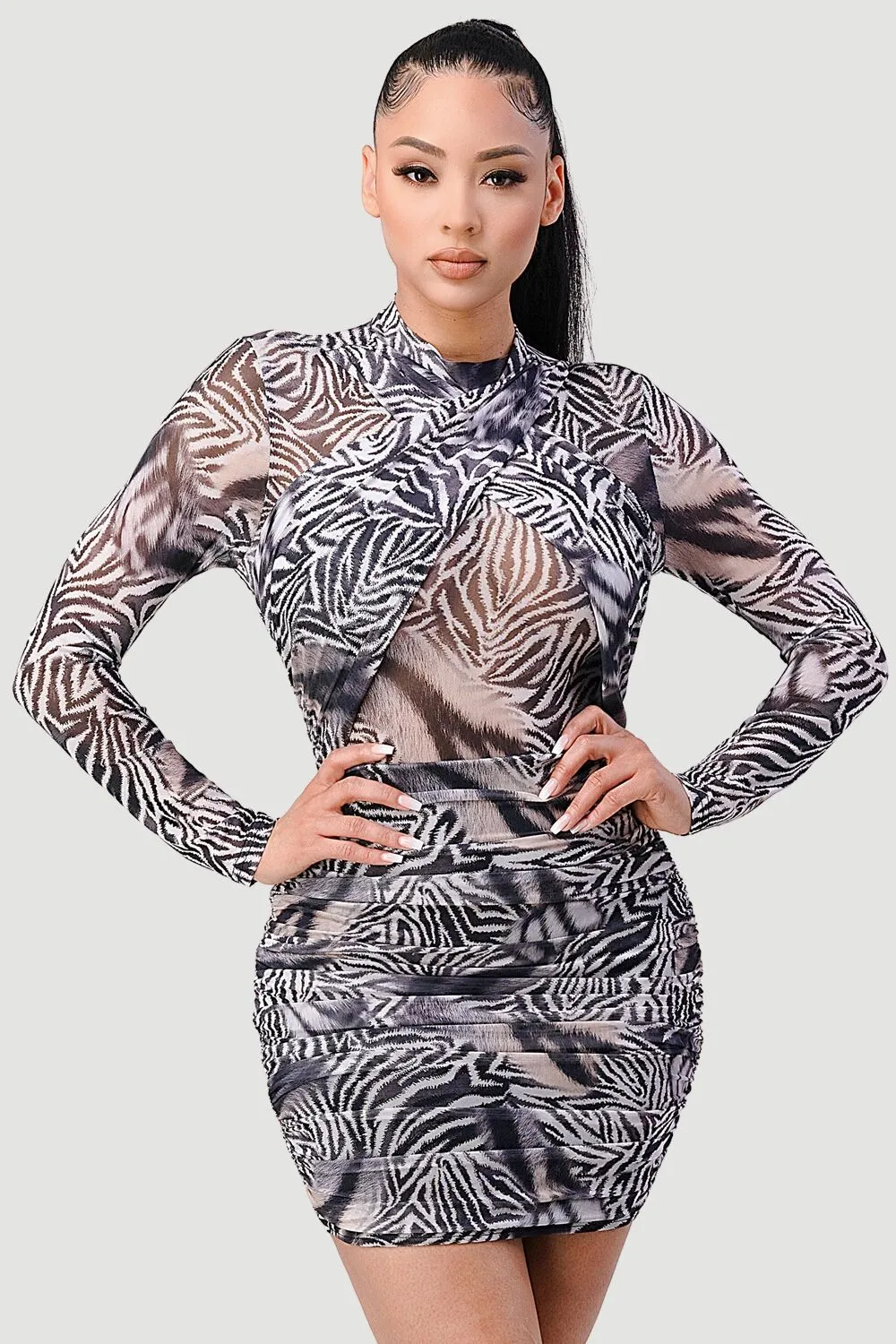 PD75822N-W / SEXY WILD ANIMAL PRINT MESH SEE-THRU MINI DRESS sold by privy