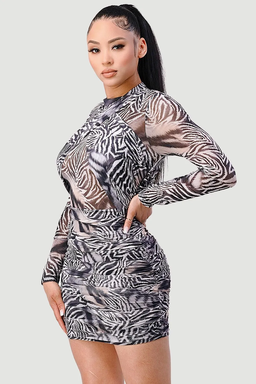 PD75822N-W / SEXY WILD ANIMAL PRINT MESH SEE-THRU MINI DRESS sold by privy product image thumbnail 2