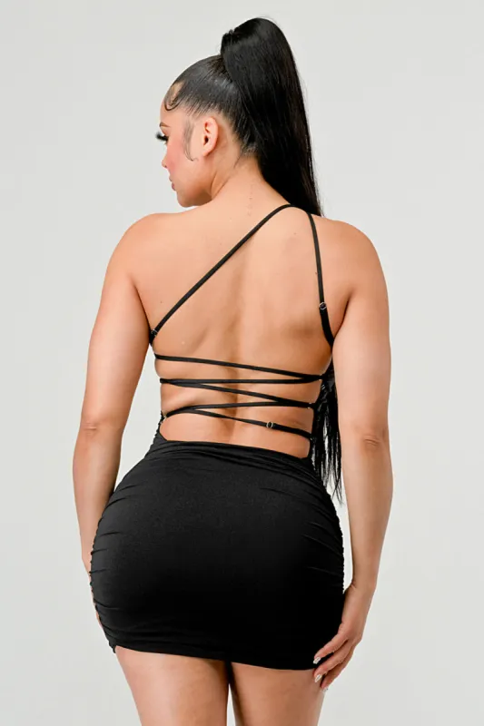 SEXY DRAWSTRING LACE UP BACK BODYCON MINI DRESS sold by privy