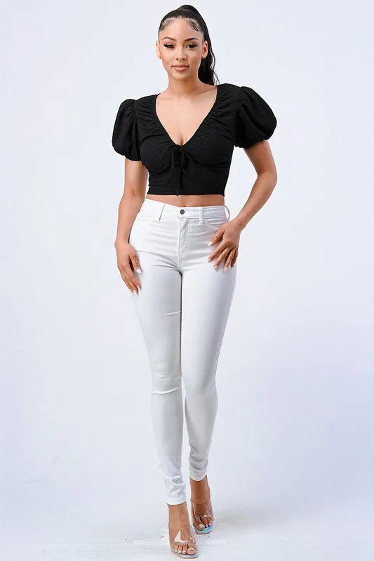 FRONT SHIRRING DETAIL KNIT CROPPED TOP sold by privy product image thumbnail 4