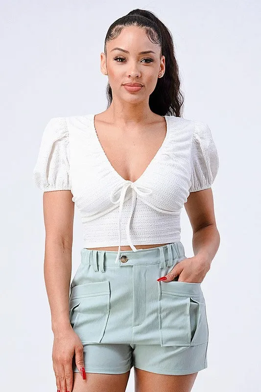 FRONT SHIRRING DETAIL KNIT CROPPED TOP sold by privy product image thumbnail 5