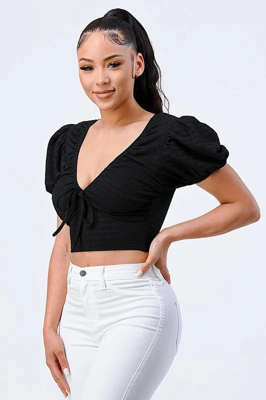FRONT SHIRRING DETAIL KNIT CROPPED TOP sold by privy product image thumbnail 2