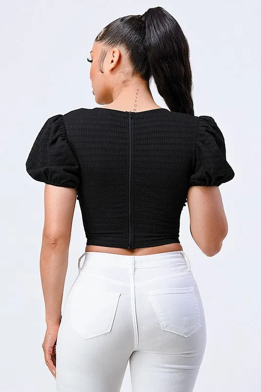 FRONT SHIRRING DETAIL KNIT CROPPED TOP sold by privy product image thumbnail 3