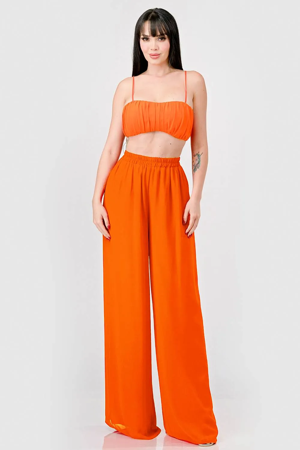 CHELSEA CHIFFON RUCHED CROP TOP & PANTS SET sold by privy product image thumbnail 4