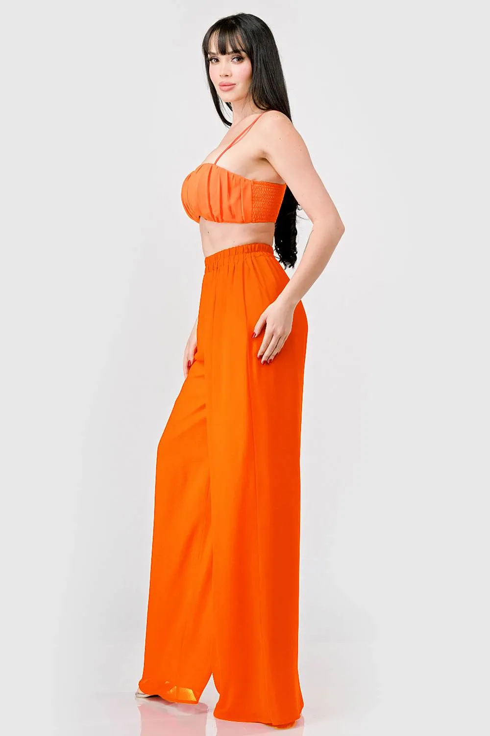 CHELSEA CHIFFON RUCHED CROP TOP & PANTS SET sold by privy product image thumbnail 2