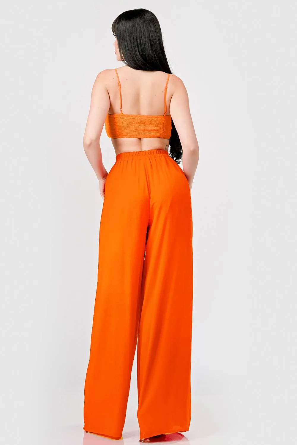 CHELSEA CHIFFON RUCHED CROP TOP & PANTS SET sold by privy product image thumbnail 3