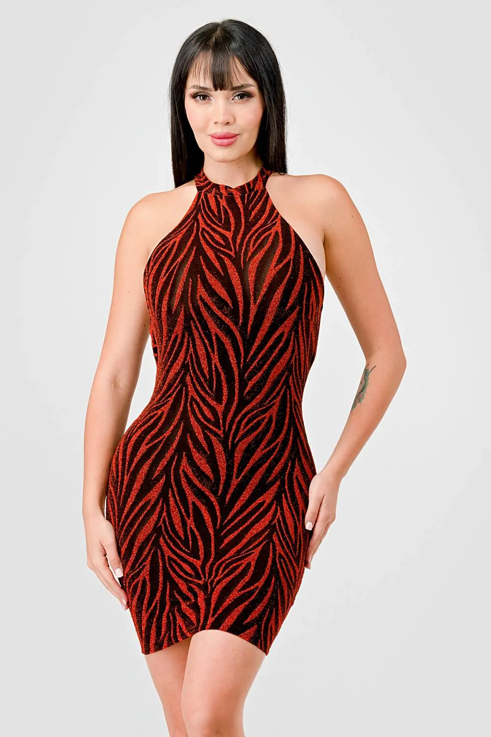 METALLIC GLITTER HALTER DRAWSTRING BACK MINI DRESS sold by privy