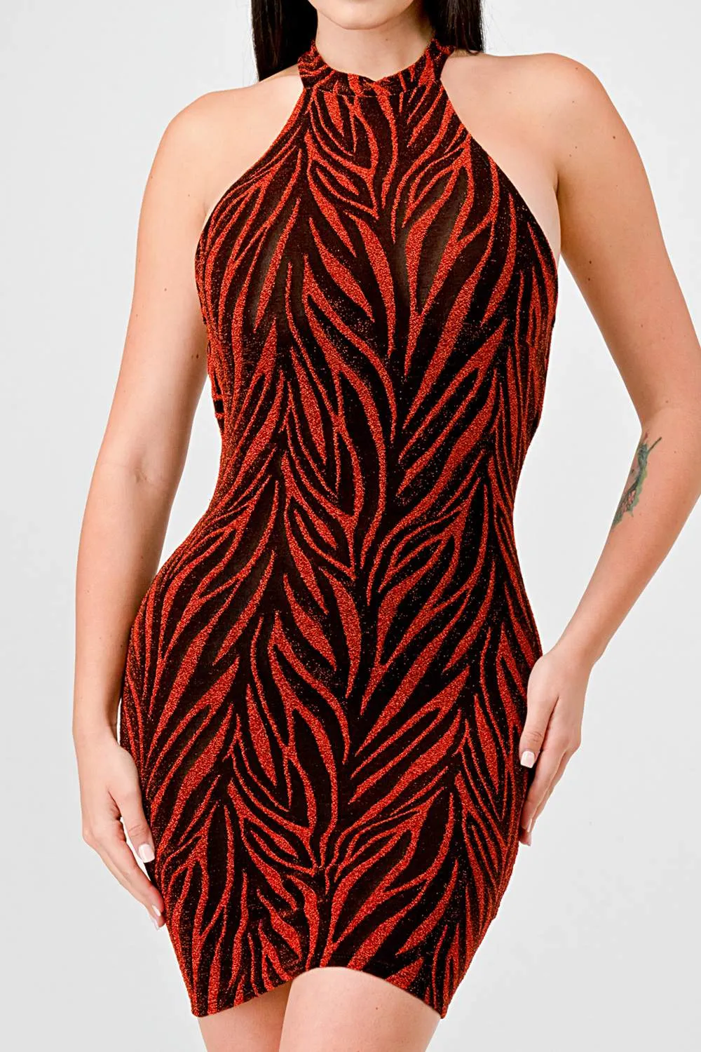 METALLIC GLITTER HALTER DRAWSTRING BACK MINI DRESS sold by privy product image thumbnail 5