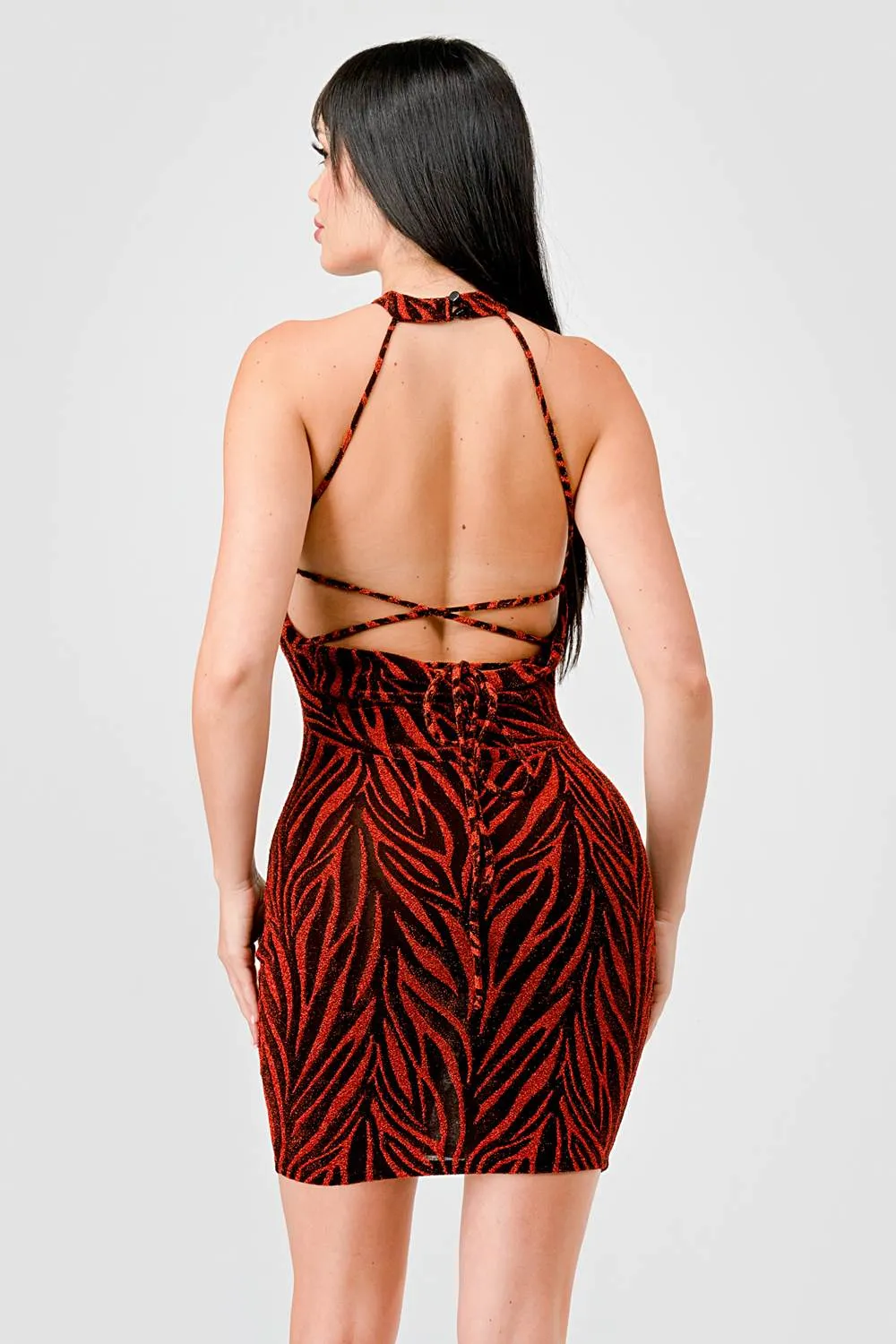 METALLIC GLITTER HALTER DRAWSTRING BACK MINI DRESS sold by privy product image thumbnail 3