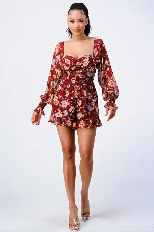PJ10436K-W / FLORAL SMOCKED SWEETHEART PUFF BELL SLEEVES ROMPER sold by privy product image thumbnail 4