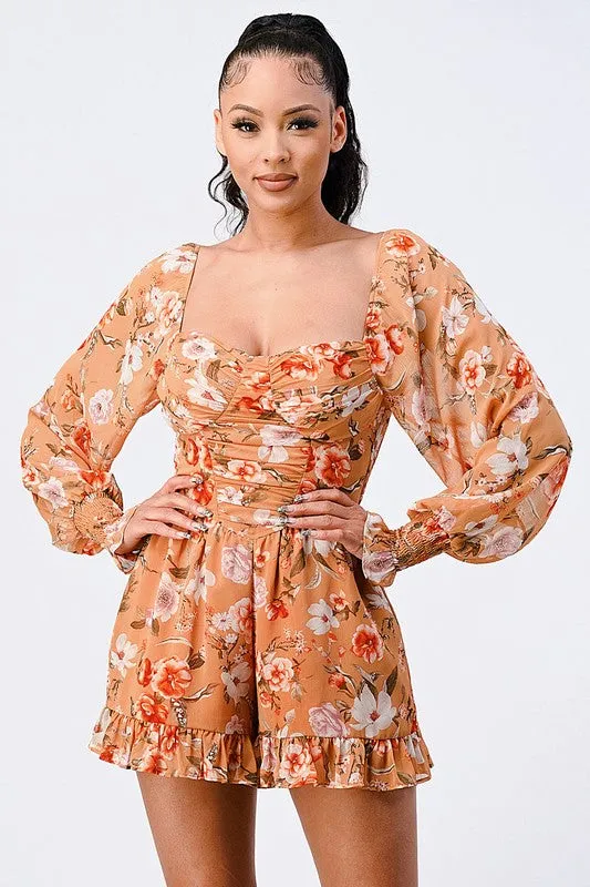 PJ10436K-W / FLORAL SMOCKED SWEETHEART PUFF BELL SLEEVES ROMPER sold by privy product image thumbnail 5