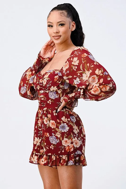 PJ10436K-W / FLORAL SMOCKED SWEETHEART PUFF BELL SLEEVES ROMPER sold by privy product image thumbnail 2