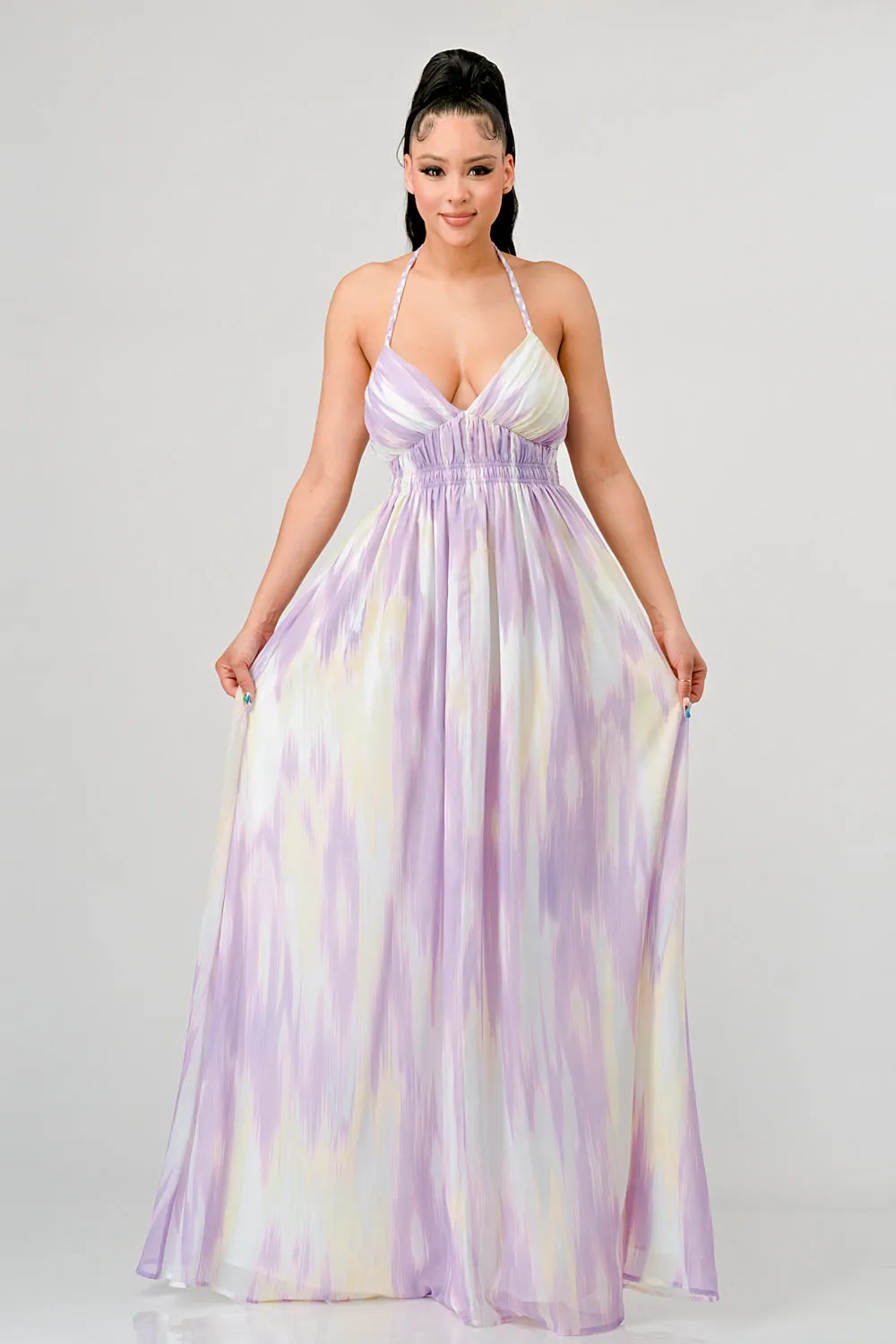 TIE DYE PRINT SWEETHEART HATLER NECK MAXI DRESS sold by privy product image thumbnail 4