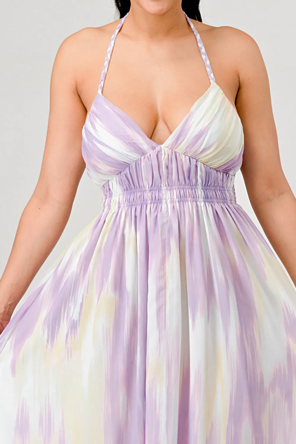 TIE DYE PRINT SWEETHEART HATLER NECK MAXI DRESS sold by privy product image thumbnail 5