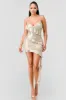 LUXE FOILED KNIT RUFFLED WAVE DRAP MINI DRESS sold by privy