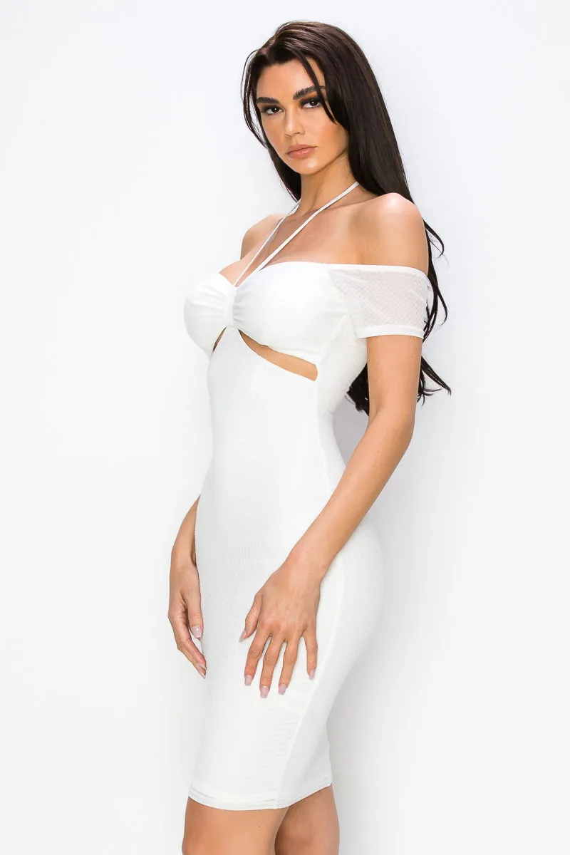 PD75958K-W / LUX HALTER NECK SIDE CUTOUT BODYCON DRESS sold by privy product image thumbnail 2