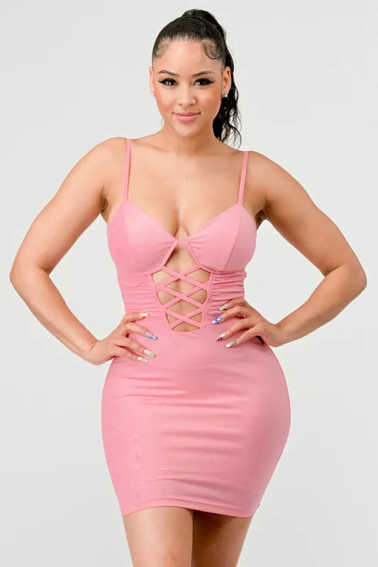 LUX COATING CRISS CROSS BODYCON MINI DRESS sold by privy