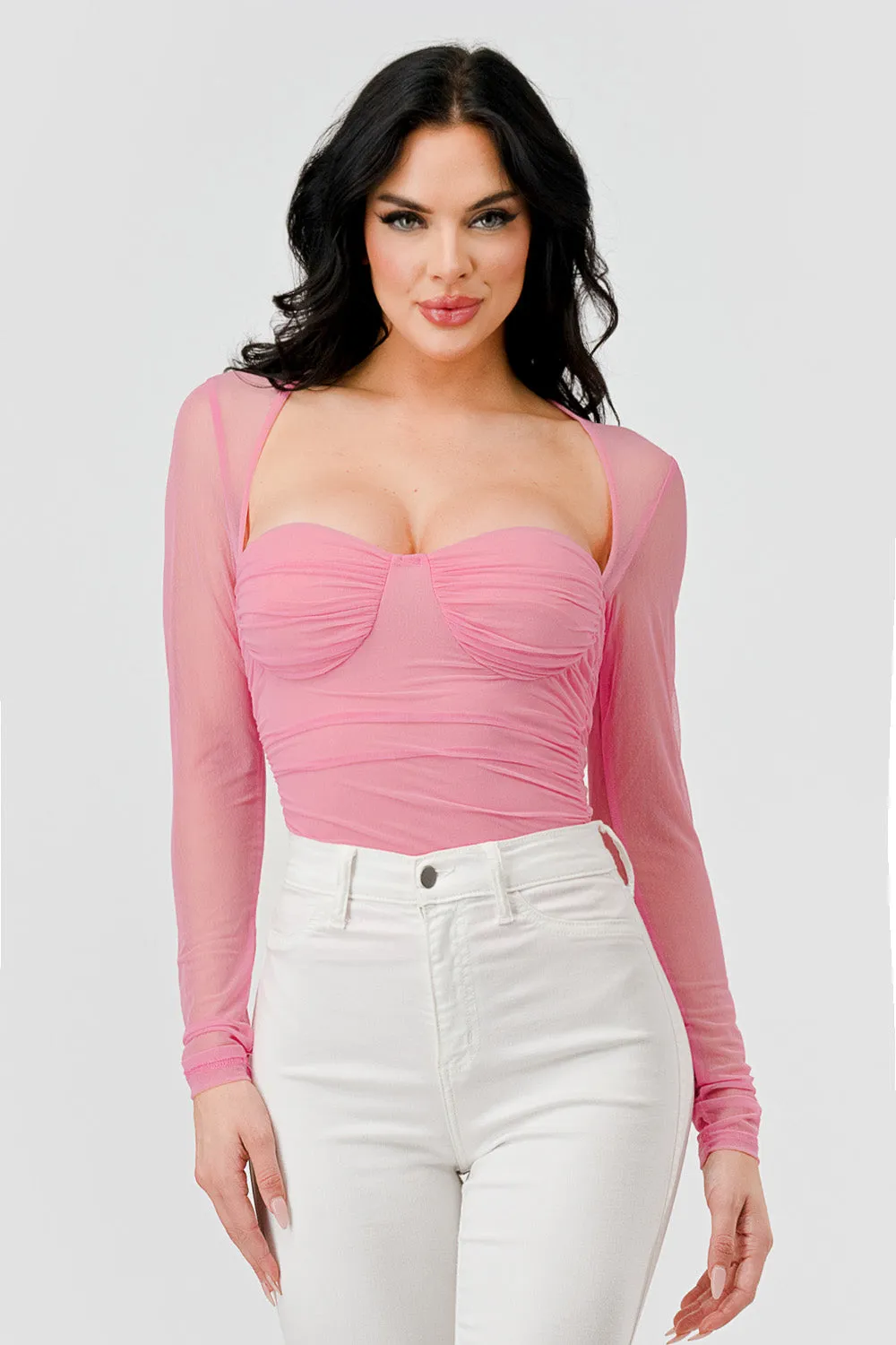 ONION SKIN MESH SWEETHEART SHEER BODYSUIT sold by privy